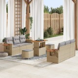 Set canapea grădină vidaXL 9 piese cu perne Ratan poli Bej Acacia, Set dining grădină vidaXL 3 piese cu perne Ratan poli Bej Acacia