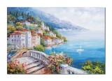Cumpara ieftin Tablou lacul Como pictat manual, O zi minunata 100x70cm ulei pe panza gata de agatat pe perete, Valentin Pop