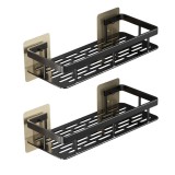 Cumpara ieftin Etajera pentru baie si dus, set 2 rafturi din aluminiu, pentru depozitare, 32 x 15 x 6 cm, Negru, Oem