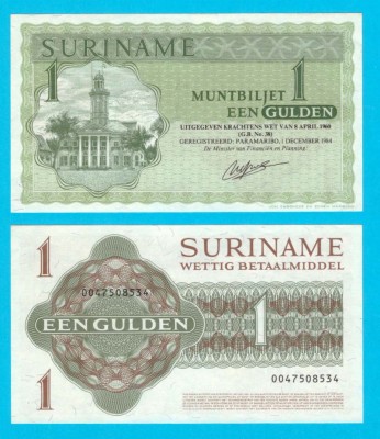 Surinam 1 Gulden 1984 &amp;#039;Muntbiljet&amp;#039; UNC serie: 0047508534 p#116 foto