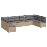 Cumpara ieftin Set canapele de gradina cu perne, 10 piese, bej, poliratan