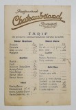 RESTAURANT CHATEAUBRIAND , BUCURESTI, SOS. KISELEFF , LISTA PRETURILOR CONSUMATIUNILOR SERVITE LA BUFET , PERIOADA INTERBELICA