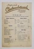 RESTAURANT CHATEAUBRIAND , BUCURESTI, SOS. KISELEFF , LISTA PRETURILOR CONSUMATIUNILOR SERVITE LA BUFET , PERIOADA INTERBELICA