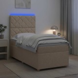 Cumpara ieftin Pat boxspring cu saltea cu benzi LED Crem 80 x 200 cm Tesatura