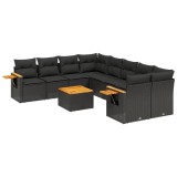 Cumpara ieftin Set mobilier de gradina cu perne, 9 piese, negru, poliratan