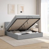 Cumpara ieftin Pat ottoman cu saltea Gri deschis 200 x 200 cm Tesatura
