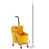 HOMCOM Cărucior de Curățenie Profesional de 36L cu Găleată pentru Mop, Storcător și M&acirc;ner, 55x37x65 cm, Galben | Aosom Romania