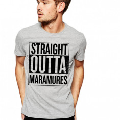 Tricou barbati gri cu text negru - Straight Outta Maramures - S