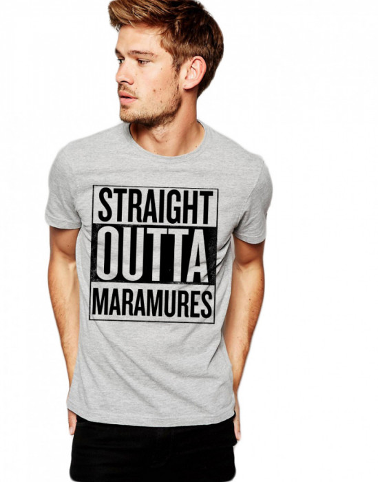 Tricou barbati gri cu text negru - Straight Outta Maramures - XL