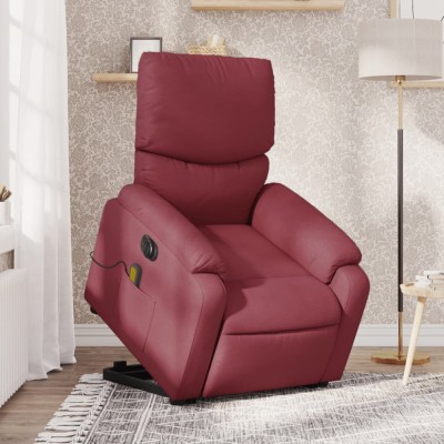 vidaXL Fotoliu de masaj electric rabatabil cu ridicare roșu vin textil foto