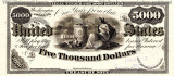 5000 dolari 1863 Reproducere Bancnota USD , Dimensiune reala 1:1