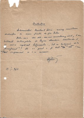A3250N Declarație scrisă și semnată olograf de Haralamb Zincă &amp;icirc;mpotriva lui Eugen Mandric, 1960 foto