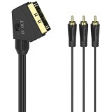Cablu Video Hama Scart - 3 RCA, 1.5m, Placat Aur, Stereo, Calitate Premium