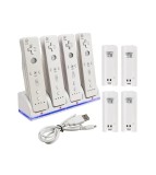 Statie de incarcare USB cu 4 Baterii Reincarcabile pentru Controlere Wii, Compatibila cu Nintendo Wii