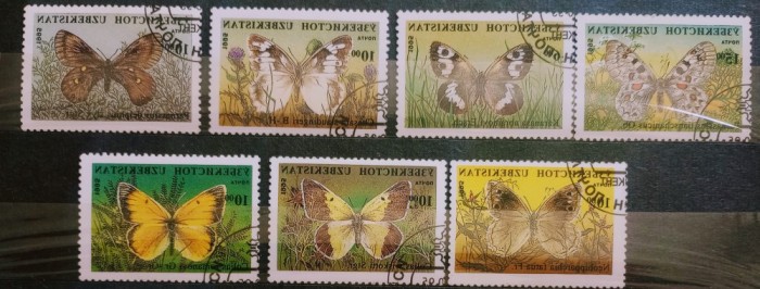 Uzbechistan 1995 fluturi, insecte serie 7v stampilat