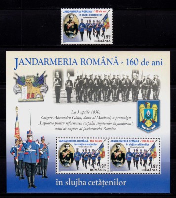RO 2010, LP 1860+a ,&amp;quot;Jandarmeria Romana - 160 ani&amp;quot;, serie+colita 465 ,MNH foto