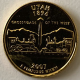 AMERICA QUARTER 1/4 DOLLAR 2007 LITERA D.(CROSSROADS OF THE WEST-UTAH)PLACAT AUR, America de Nord, Cupru-Nichel