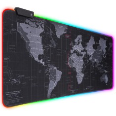 Mousepad Mare Cauciucat, Pentru Gaming, Birou, Office, cu Iluminare LED RGB, Antiderapant, Cusaturi Anti-Rupere, Waterproof, model Harta Lumii, Cablu