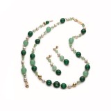 Cumpara ieftin Set Bijuterii Argint 925 Placat Aur: Agat Verde, Cuart, Jad &amp; Perle de Cultura - Colier, Bratara, Cercei - Made in Italy