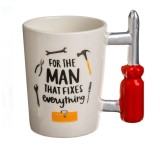 Cana Ceramica cu Maner Surubelnita "For the man that fixes everything", 8.5 x 11 cm, Alba, 360ml