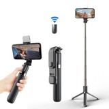 Selfie Stick Stabil Bluetooth, 84cm - Techsuit Remote and Tripod Mount LED (L03S) - Black