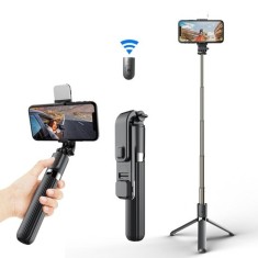 Selfie Stick Stabil Bluetooth, 84cm - Techsuit Remote and Tripod Mount LED (L03S) - Black
