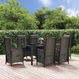 VidaXL Set mobilier de grădină cu perne, 7 piese, negru/gri, poliratan