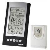 Statie meteo Hama EWS-800, Higrometru, Termometru, Ceas radio DCF, Functie alarma, Prognoza, Alb/Negru