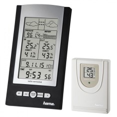 Statie meteo Hama EWS-800, Higrometru, Termometru, Ceas radio DCF, Functie alarma, Prognoza, Alb/Negru