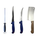 Cumpara ieftin Set cutite profesionale de macelarie, filetat, transat, dezosat, 2 cutite, otel carbon, masat pentru ascutit, satar