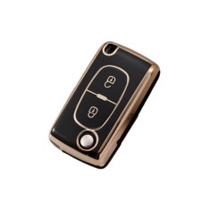 Husa Cheie Compatibila cu Briceag Peugeot 307 308 207, tpu, 2 Butoane, Negru cu contur auriu