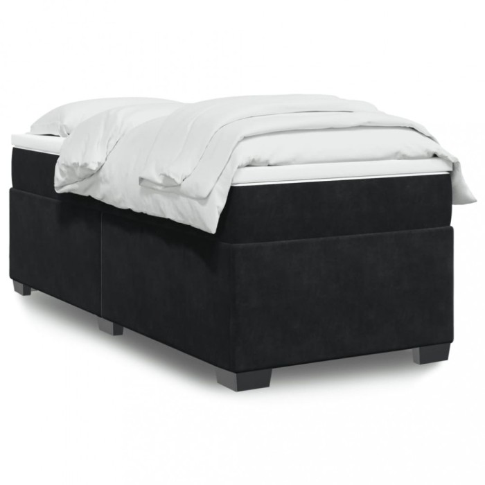 Gossi pat box spring cu saltea, negru, 80x200 cm, catifea