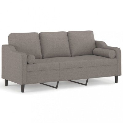 Canapea cu 3 locuri cu pernute, gri taupe, 180 cm, textil foto