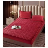 Cumpara ieftin Husa pentru saltea tip topper cu elastic + 2 Fete de perna catifea, Bordo 180x200cm - JOJ561
