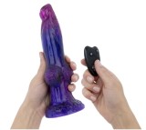 Vibrator Mythical Mates Alien Thrusting, Remote Control, Silicon, USB, Mov/Albastru, 24 cm