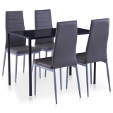 Set Mobilier Bucatarie Gossi, 5 Piese, Gri, Masa Sticla Securizata, Scaune Piele Ecologica, 105x60x74 cm