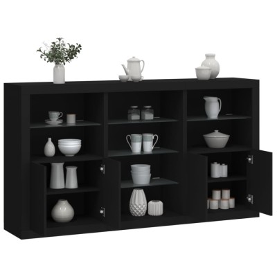 Servantă cu lumini LED, negru, 181,5x37x100 cm foto