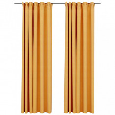 Draperii opace aspect in, cârlige, 2 buc., galben, 140x245 cm
