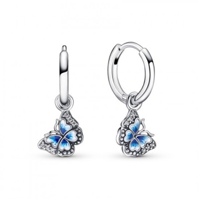 PANDORA Jewelry Cercei rotunzi din argint pentru femei cu fluture albastru 290778C01 foto