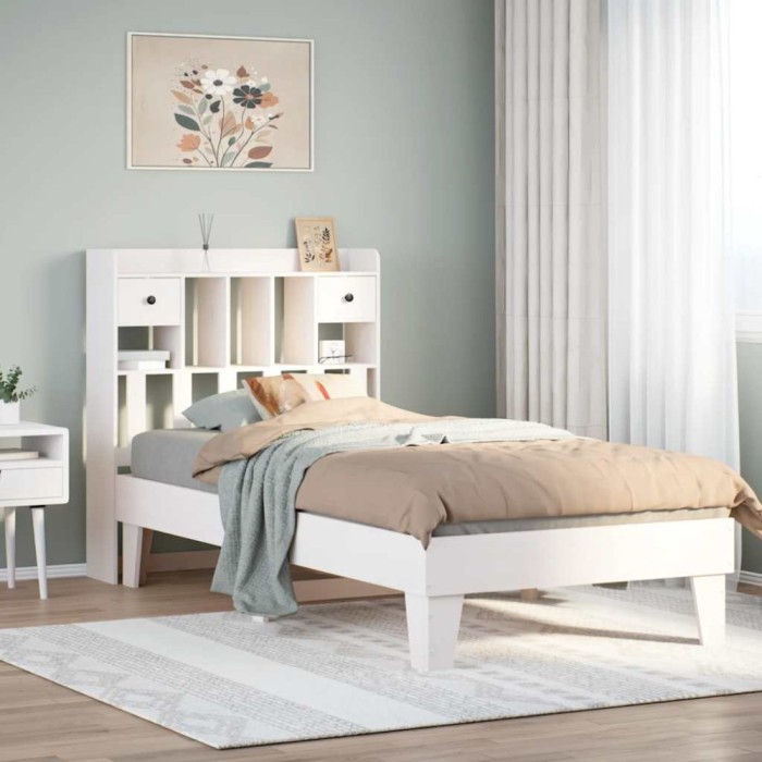 vidaXL Cadru pat fără saltea, alb, 90x190 cm, lemn masiv de pin 3308865