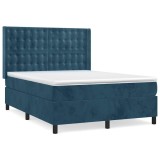 Cumpara ieftin Pat box spring cu saltea, albastru inchis, 140x200 cm, catifea