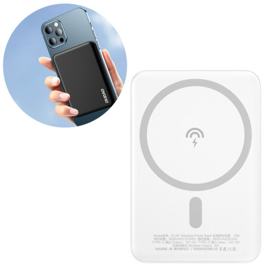 Powerbank Wireless Dudao MagSafe 10W (5W Magsafe) 5000mAh + Inel Adaptor Metalic Pentru &amp;icirc;ncărcare Magnetică Alb (K14S) K14S-WHITE foto