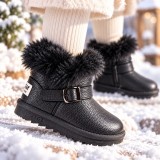 Cumpara ieftin Cizme pentru fetite cu catarama, Negru sidefat, Superbaby, Model Pufy, Piele