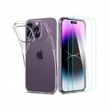 Husa Compatibila cu iPhone 14 Pro + 2x Folie - Spigen Crystal Pack 360 Crystal Clear, Transparent, Carcasa