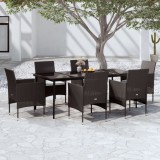 VidaXL Set de masă pentru grădină, 7 piese, cu perne, negru
