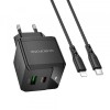 Incarcator Retea Cu Cablu Lightning Borofone BN19 Intenso, 20W, 3A, 1 x USB-A - 1 x USB-C, Negru, Apple