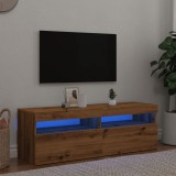 Gossi dulap tv cu led stejar artizanal 120x35x40 cm lemn prelucrat