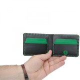 Portofel personalizabil clasic barbati din piele naturala, Hector Young, negru detalii verzi