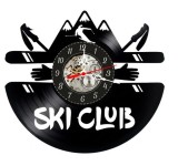 Ceas de perete decorativ, Ski Club / Schi, realizat din disc de vinil (Vinyl Record), 30 cm, mecanism silențios, negru