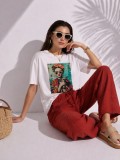 Tricou dama alb cu imprimeu Frida cu catel